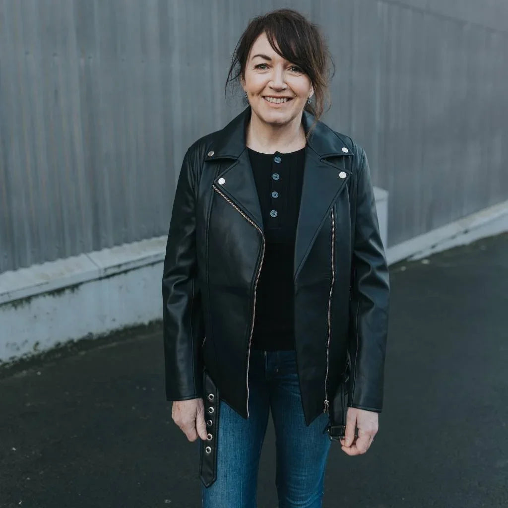 Lou Women's Faux Leather Biker Jacket - Black