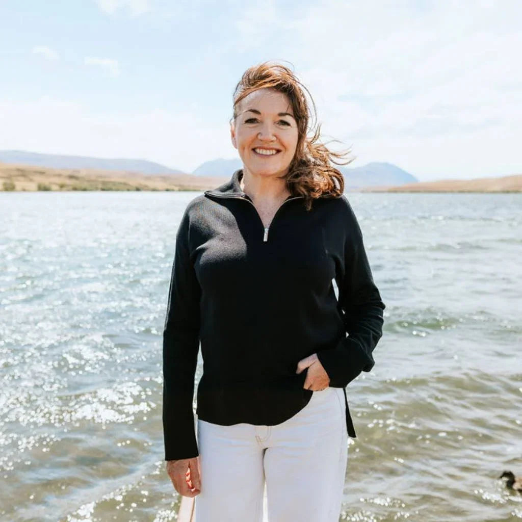 Mick Women's 1/4 Zip Up Knit Sweater - Black