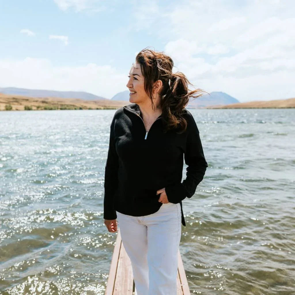 Mick Women's 1/4 Zip Up Knit Sweater - Black