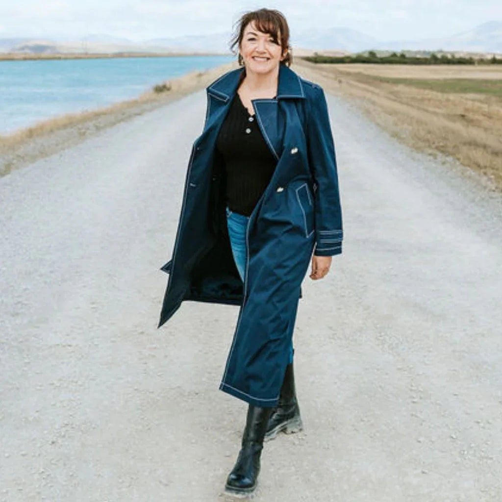 Kim Women's Trench Raincoat - Navy