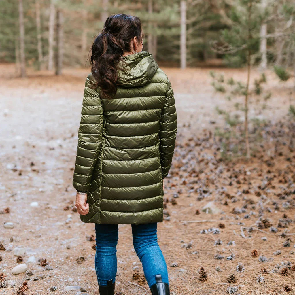 Arnie Women's Reversible 90/10 Down Coat - Black/Avocado