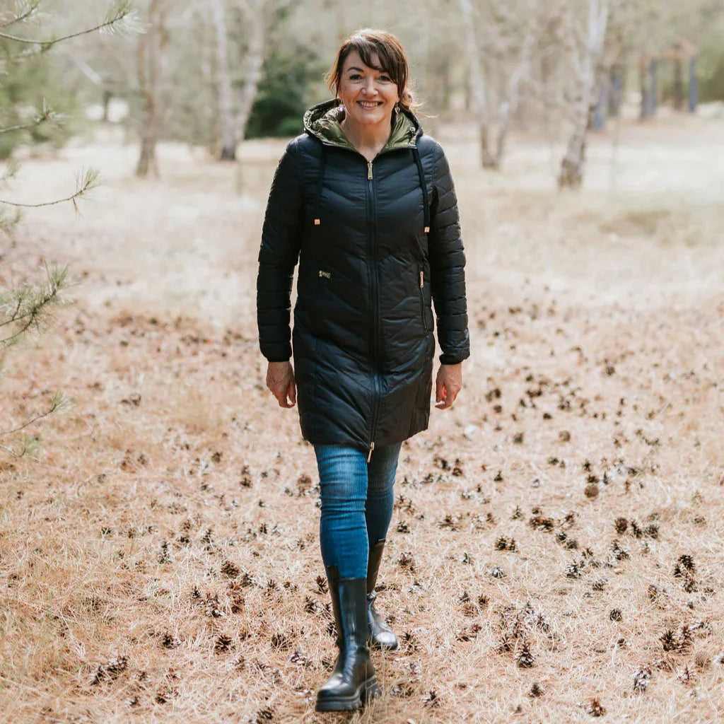 Arnie Women's Reversible 90/10 Down Coat - Black/Avocado