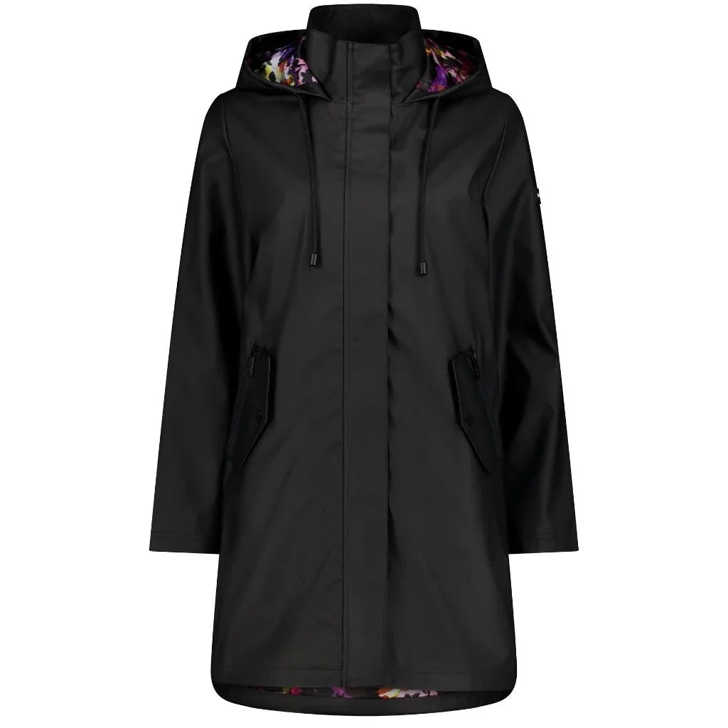 Billie Women's Rain Coat - Moke x Evie Kemp - Black with Purple Fleur