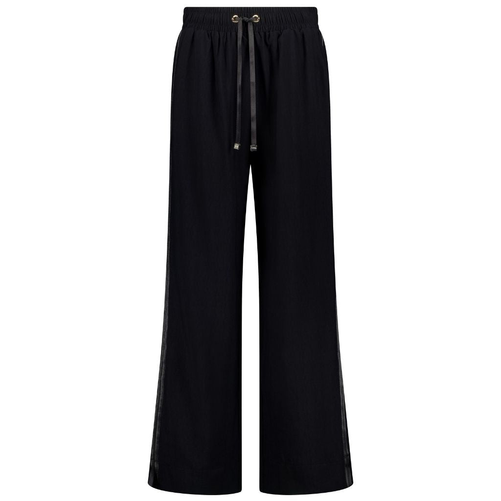 Indiana Women's Wide Leg Pants - Black with Satin
