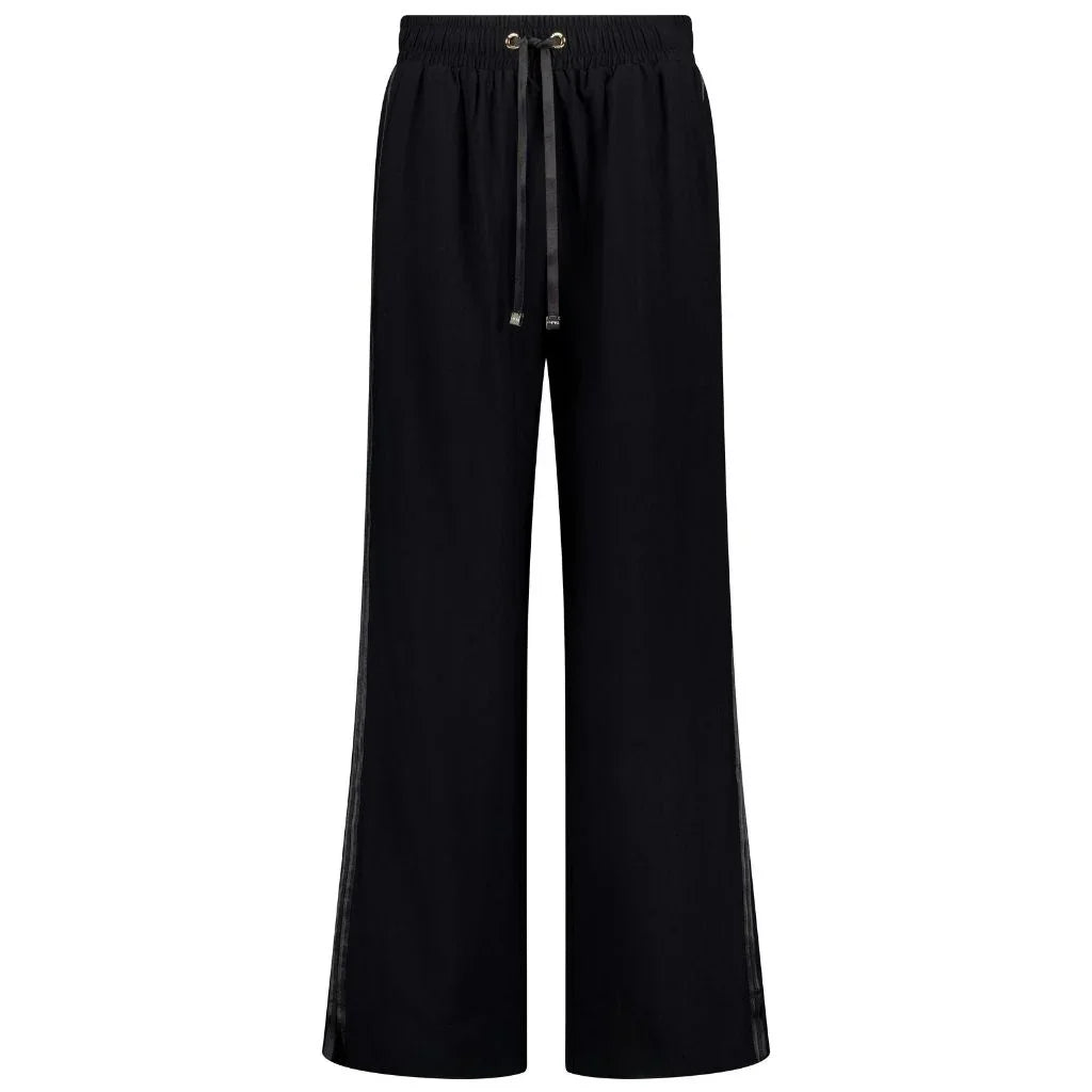 Indiana Women's Wide Leg Pants - Black with Satin
