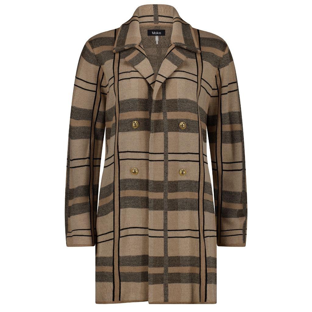 Mila Women's Knit Coatigan - Classic Camel/Black/Barley