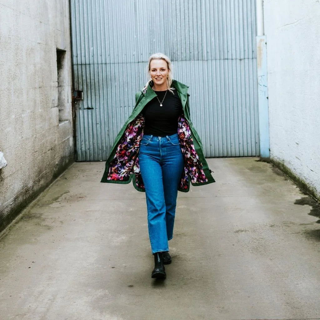 Billie Women's Rain Coat - Moke x Evie Kemp - Cypress/Purple Fleur