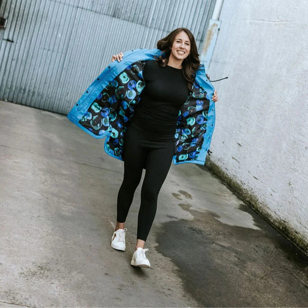 Billie Women's Rain Coat - Moke x Evie Kemp - Imperial Blue with Night Bloom