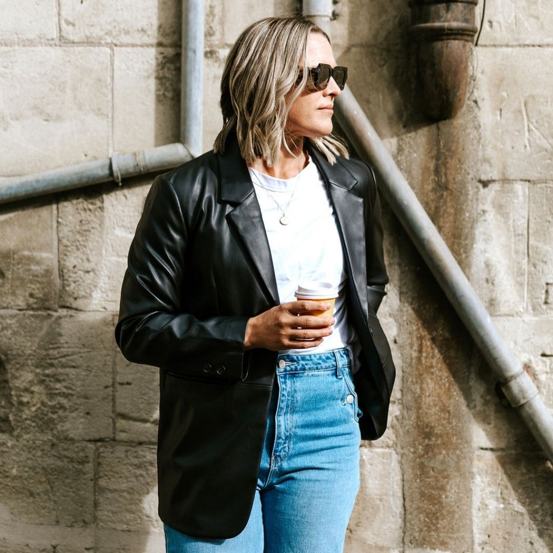 Emmy Women's Faux Leather Blazer - Black