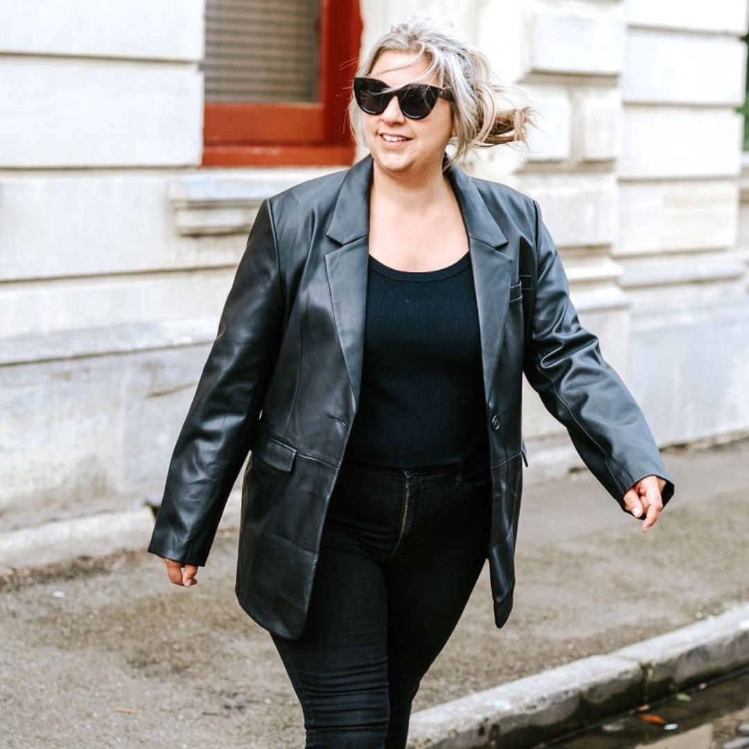 Emmy Women's Faux Leather Blazer - Black