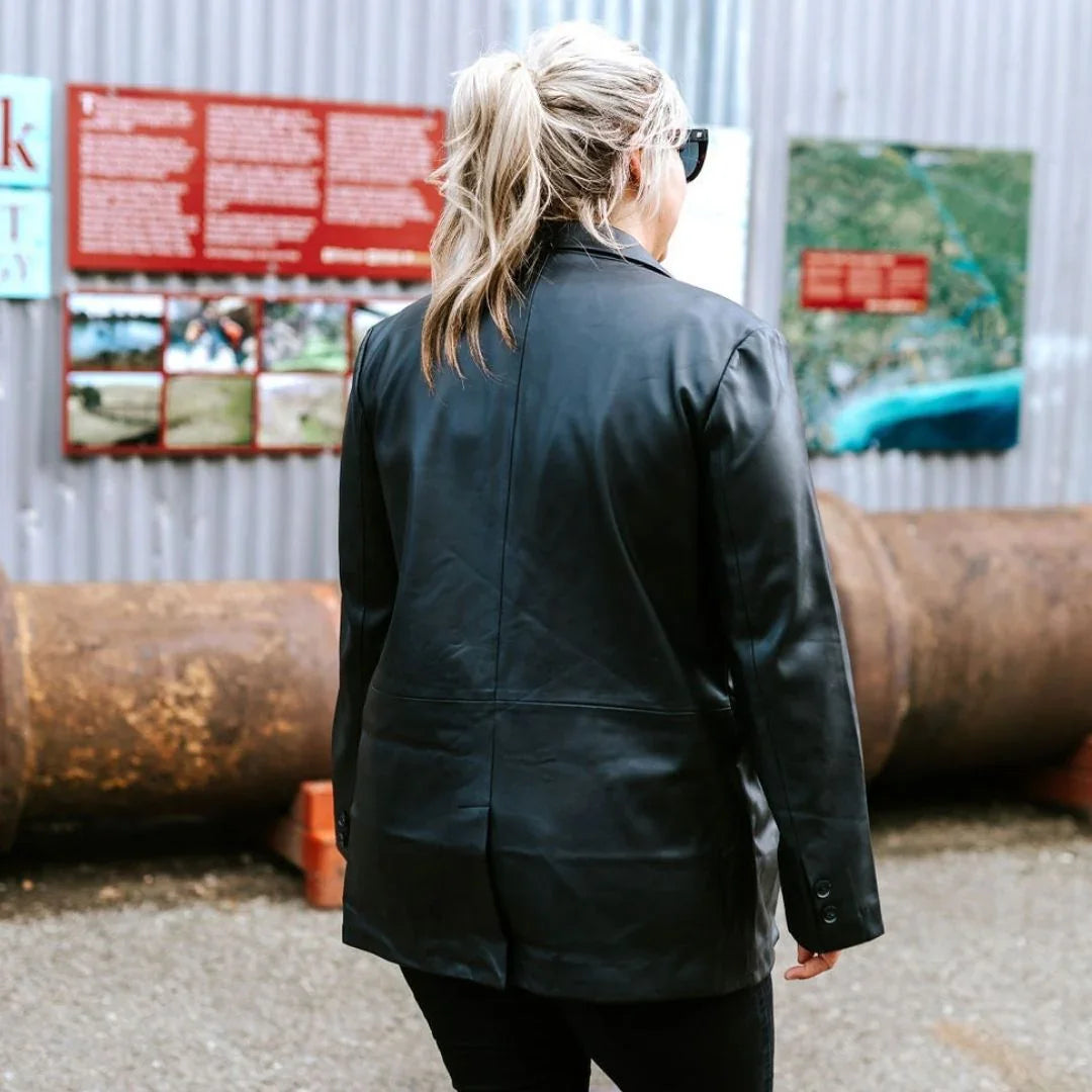 Emmy Women's Faux Leather Blazer - Black