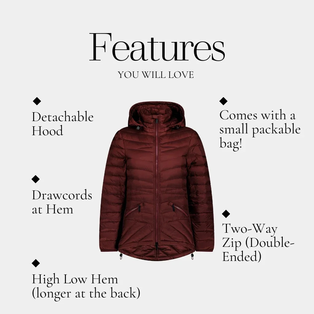 Cushla Women's 90/10 Packable Down Jacket - Cabernet
