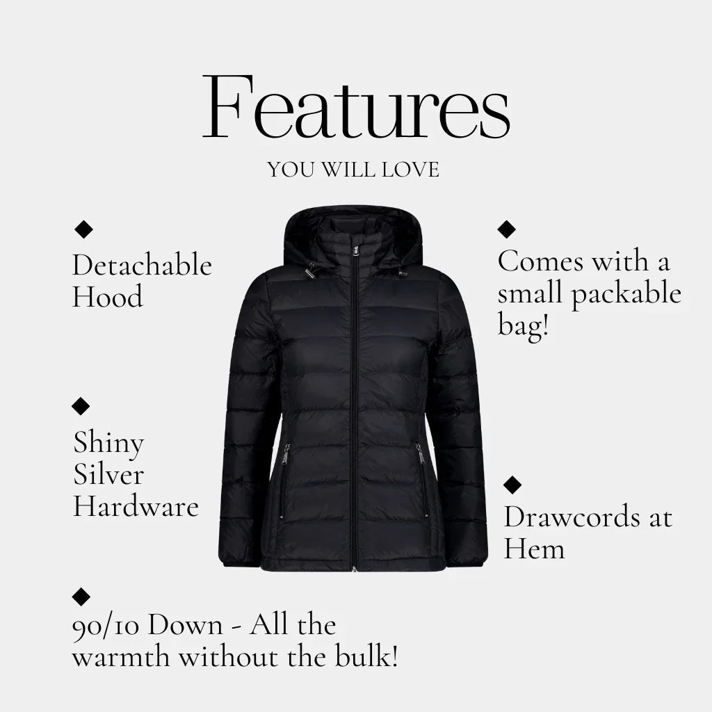 Lynnette Women's 90/10 Packable Down Jacket - Black