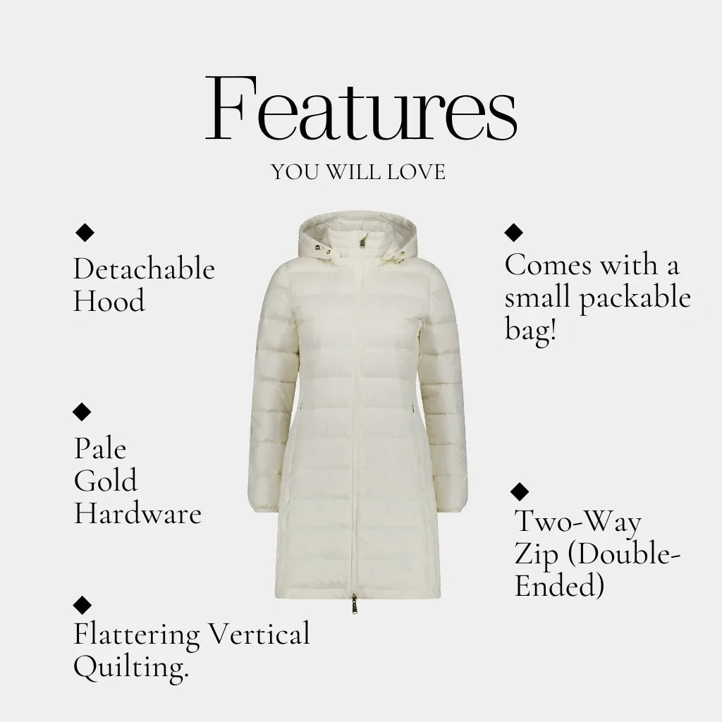 Sarah Women's 90/10 Packable Down Coat - Cream