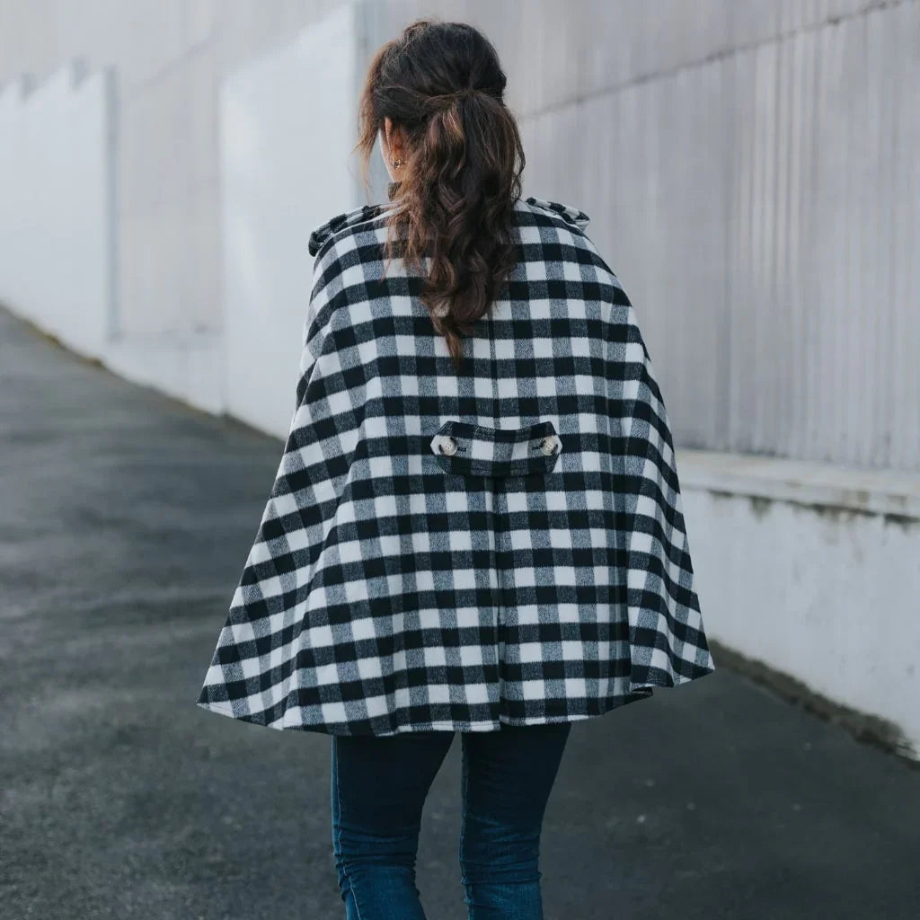 Harper Women's Wool Cape - Black & White Plaid