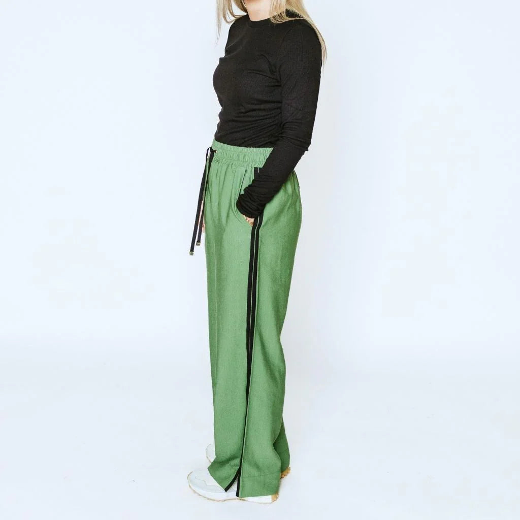 Indiana Women's Wide Leg Pants - Dill with Black