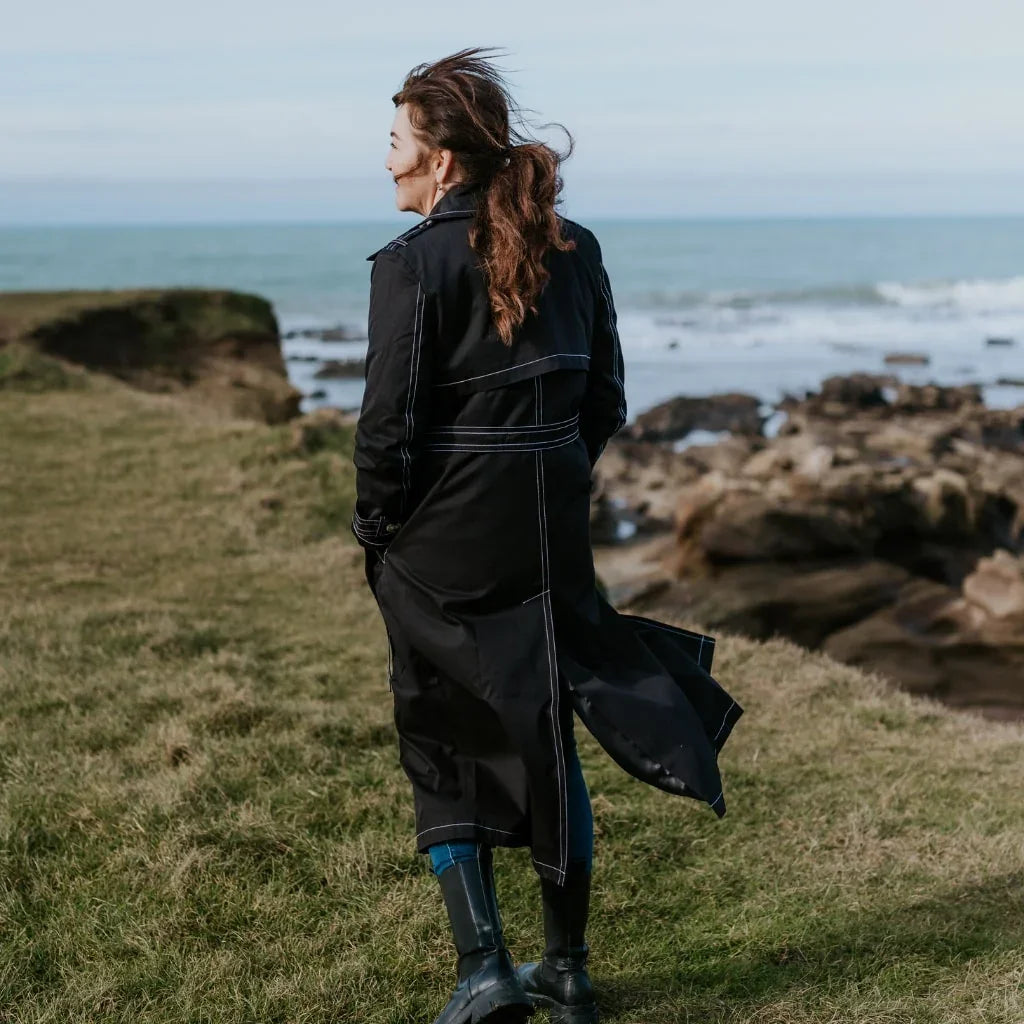 Kim Women's Trench Raincoat - Black
