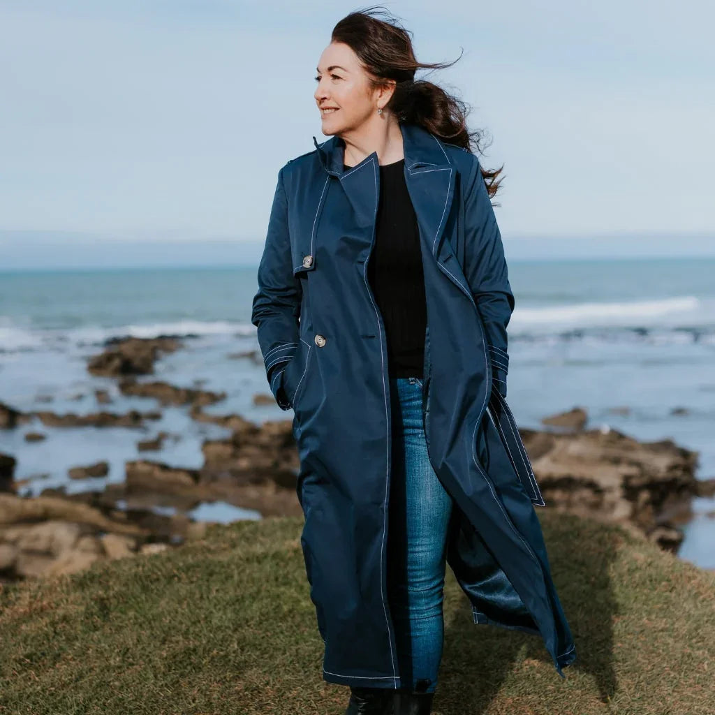 Kim Women's Trench Raincoat - Navy