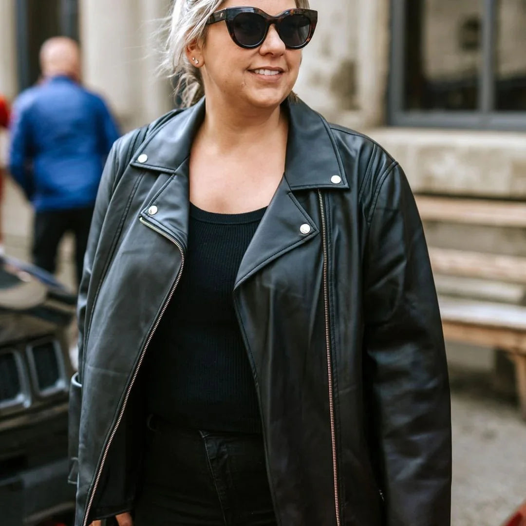 Lou Women's Faux Leather Biker Jacket - Black