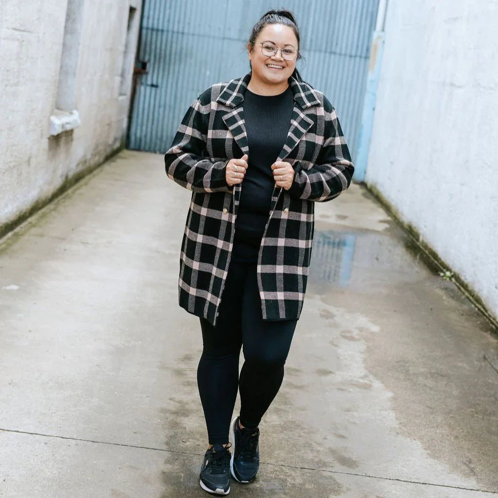 Mila Women's Knit Coatigan - Black Barley Check