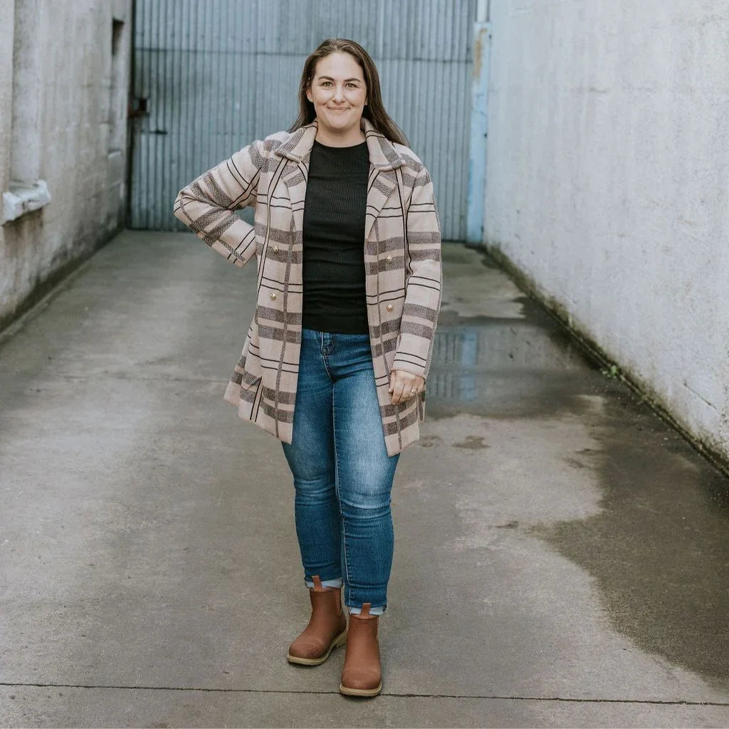 Mila Women's Knit Coatigan - Classic Camel/Black/Barley