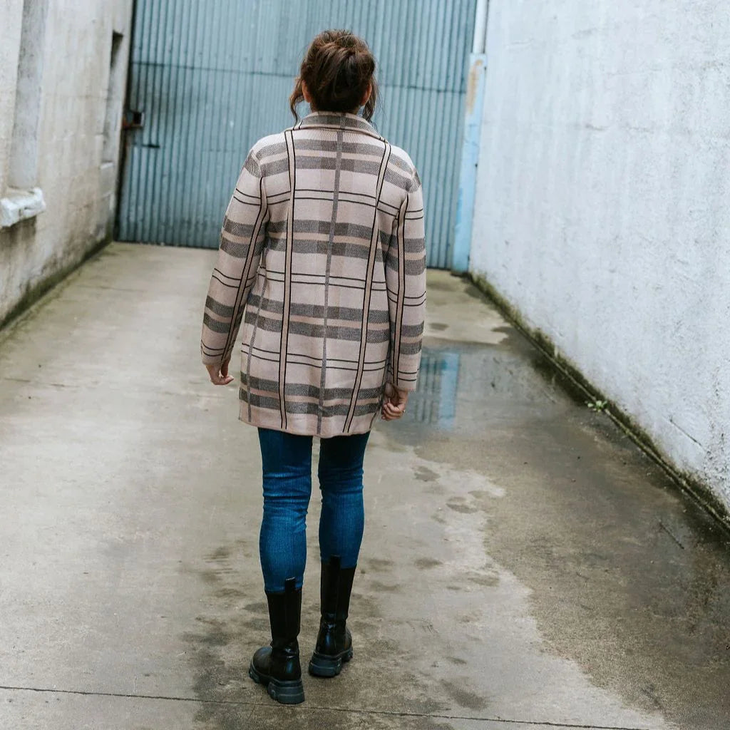 Mila Women's Knit Coatigan - Classic Camel/Black/Barley