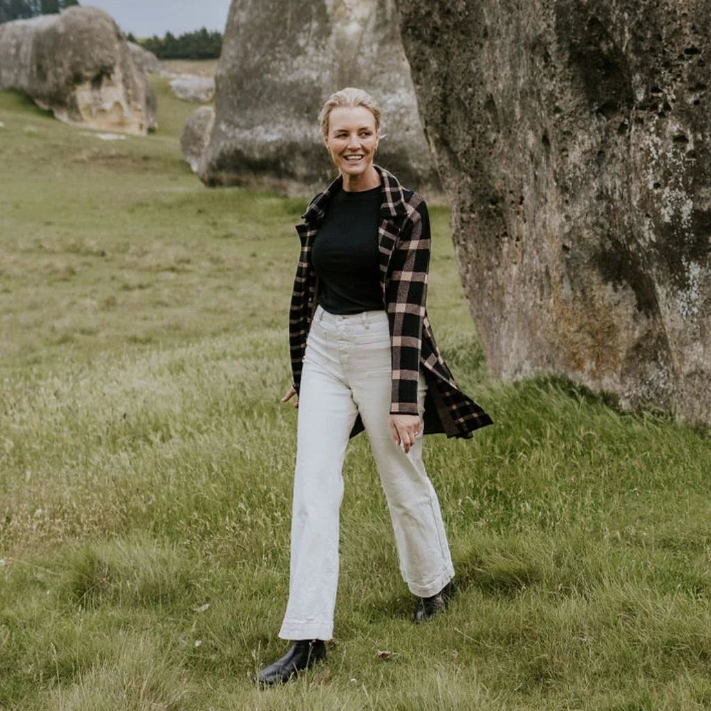 Mila Women's Knit Coatigan - Black Barley Check