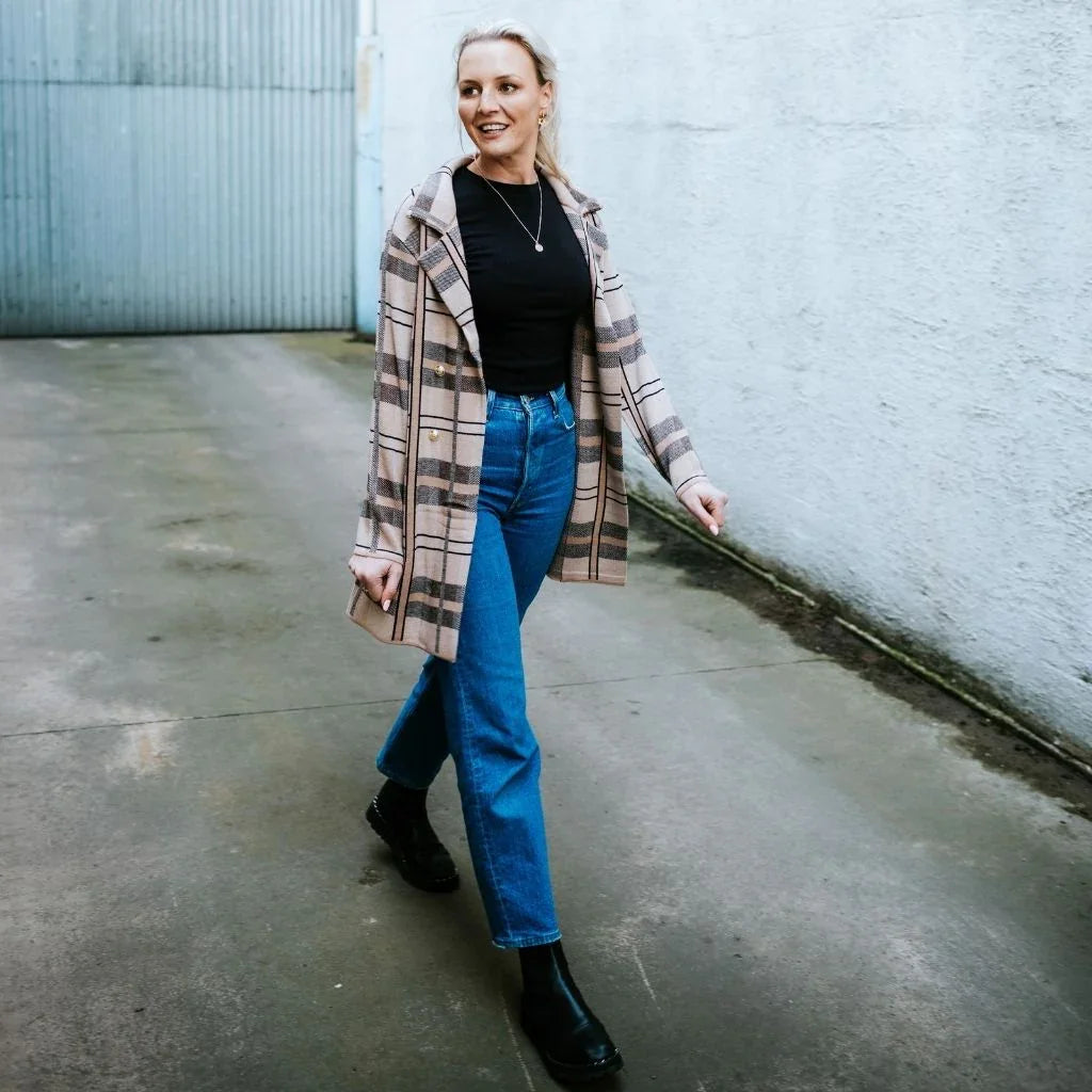 Mila Women's Knit Coatigan - Classic Camel/Black/Barley