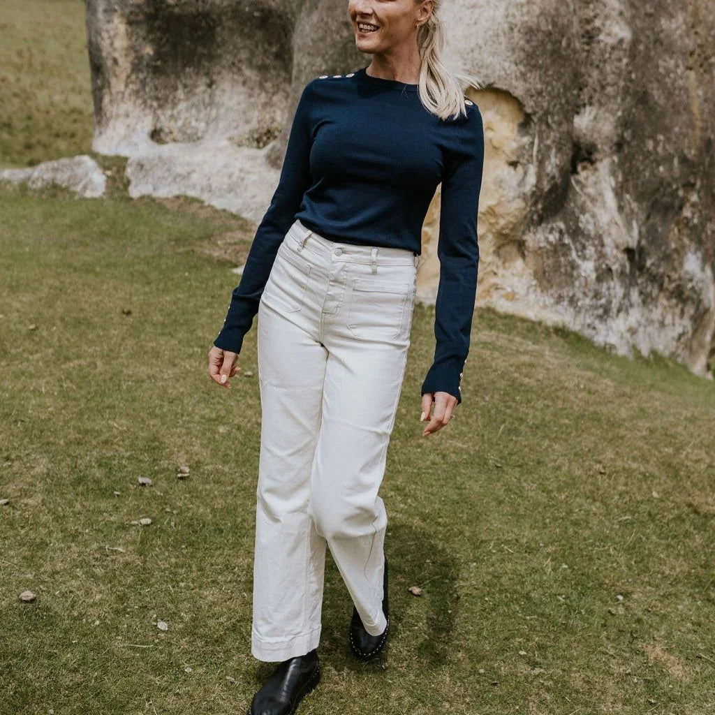 Nicki Women's Knit Crew Sweater - French Navy