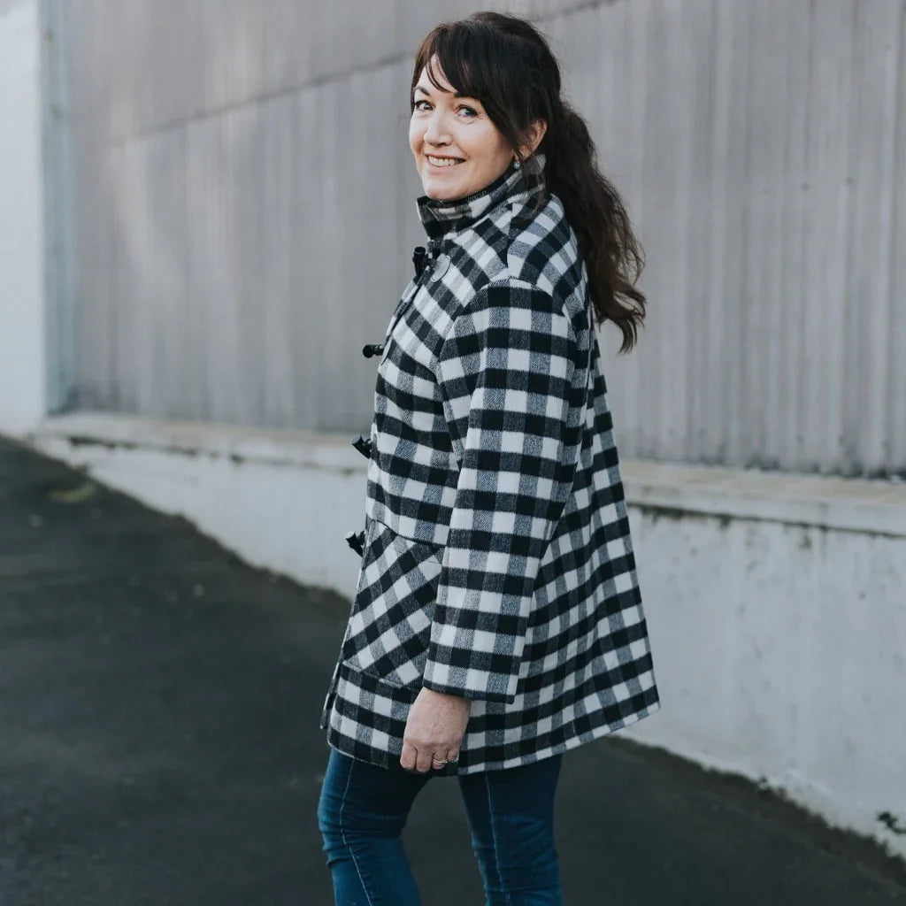 Virginia Wool Duffle Coat - Black & White Plaid