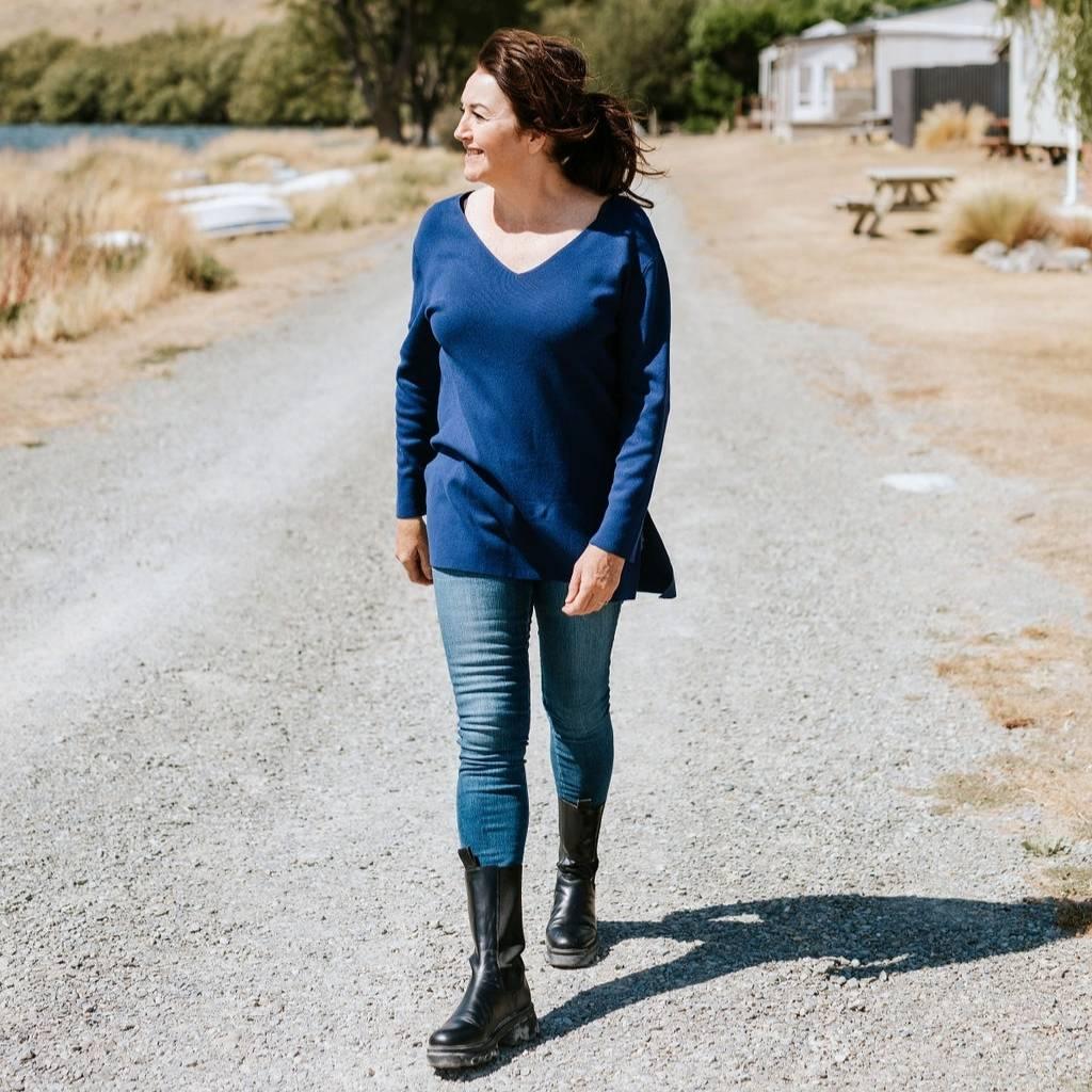 Abby 2.0 Women's V Neck Sweater - Blue Depths