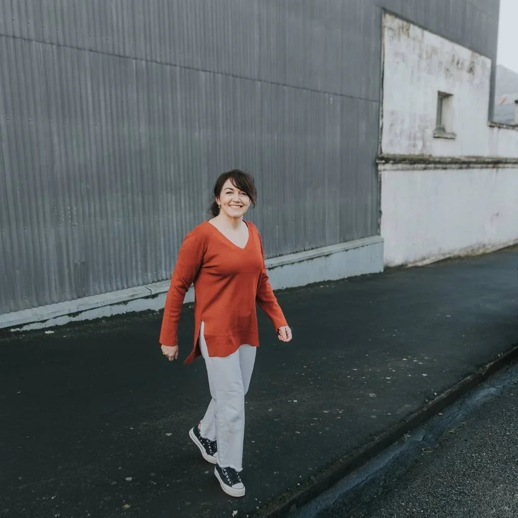 Abby 2.0 Women's V Neck Sweater - Intense Rust