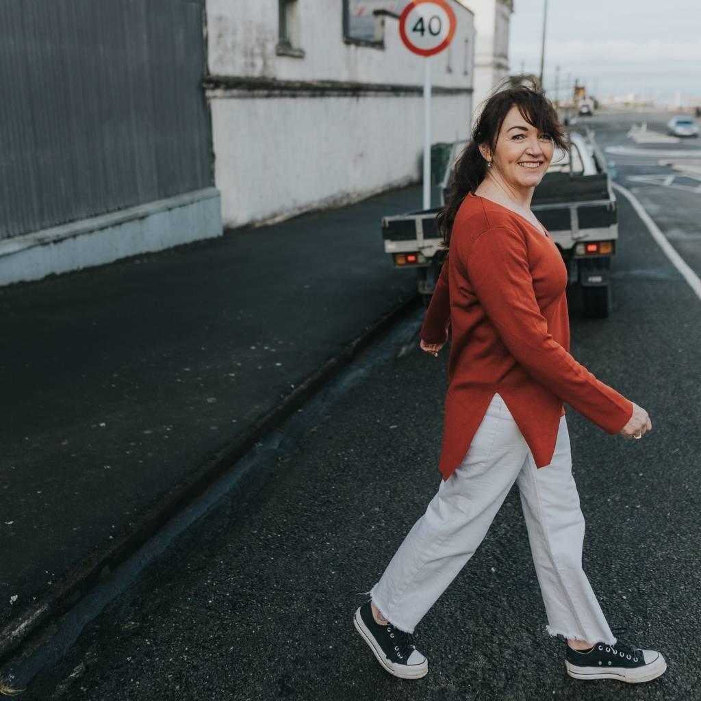 Abby 2.0 Women's V Neck Sweater - Intense Rust