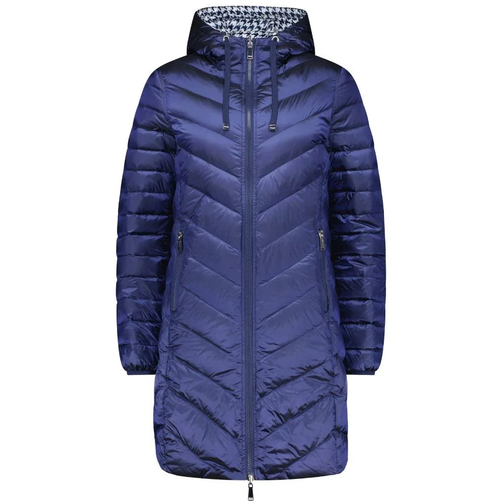 Arnie Women's Reversible 90/10 Down Coat - Moonlight / Navy Houndstooth