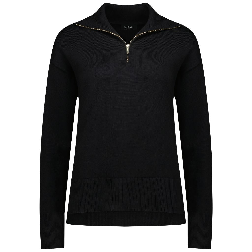 Mick Women's 1/4 Zip Up Knit Sweater - Black