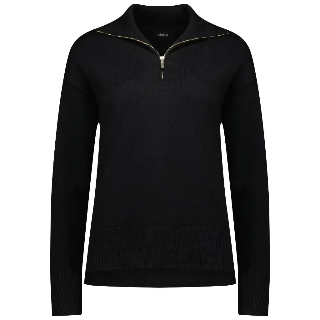 Mick Women's 1/4 Zip Up Knit Sweater - Black