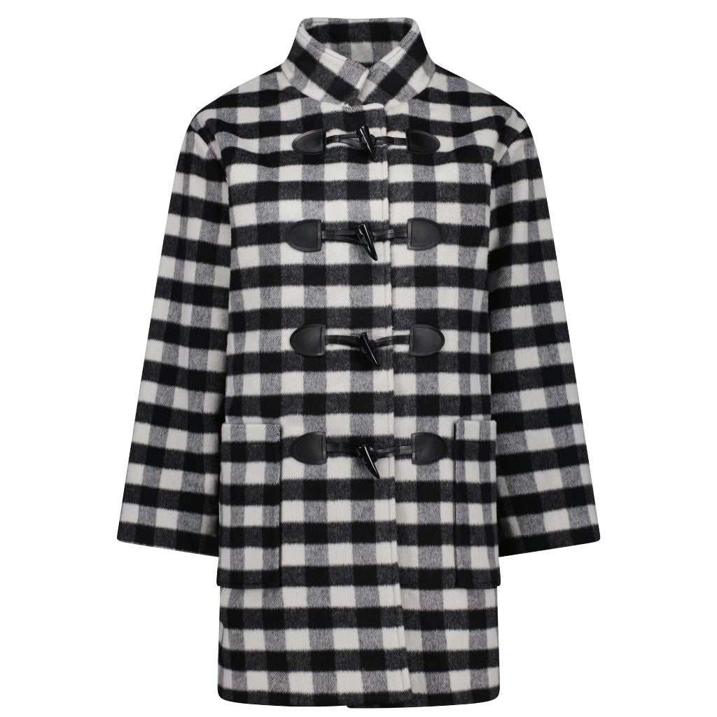 Virginia Wool Duffle Coat - Black & White Plaid