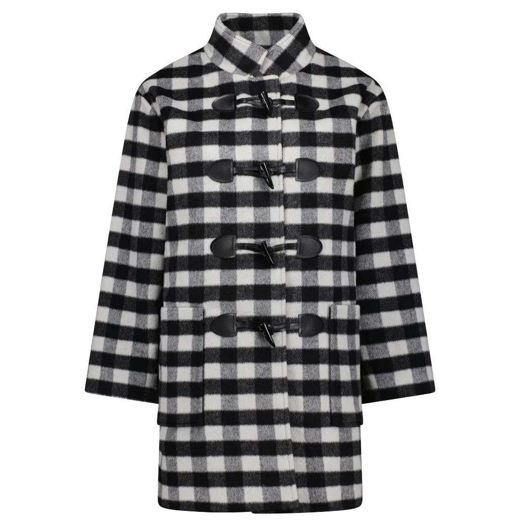 Virginia Wool Duffle Coat - Black & White Plaid