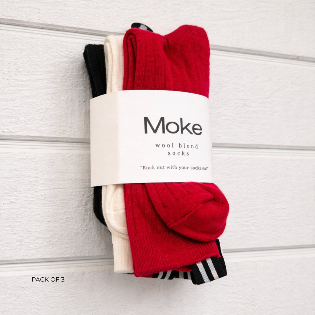 Lily Wool Blend Socks - Black/Cream/Cherry Tomato