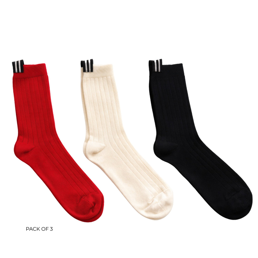 Lily Wool Blend Socks - Black/Cream/Cherry Tomato