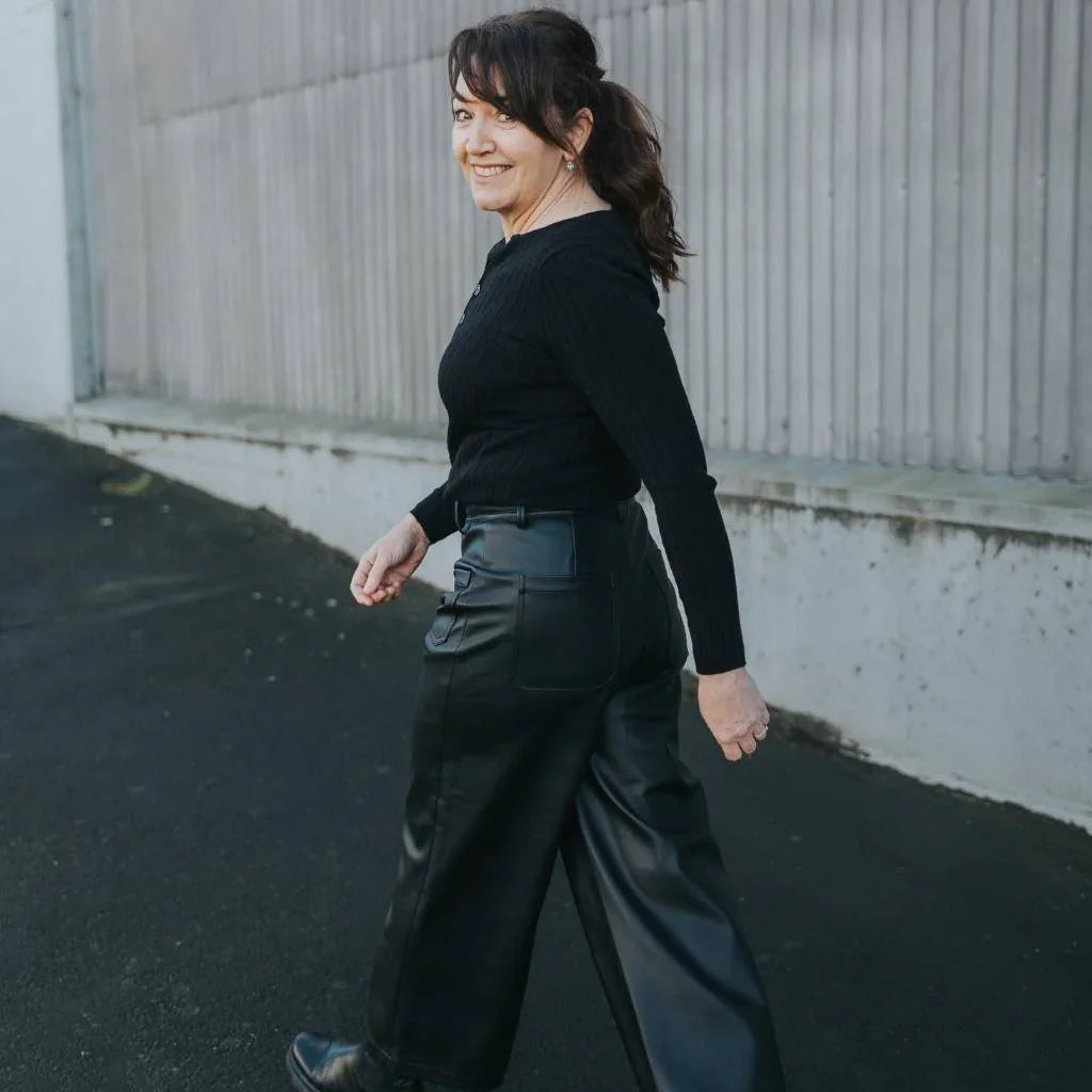 XS June Women's Faux Leather Pants Black