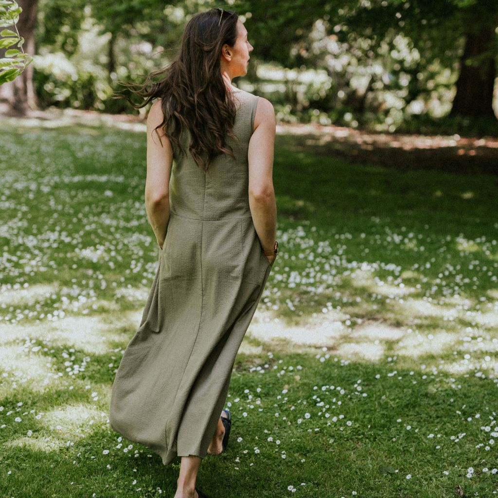 Anna Dress | Women's Ankle-Grazing Summer Dress with Pockets Bonsai Green  Khaki Olive