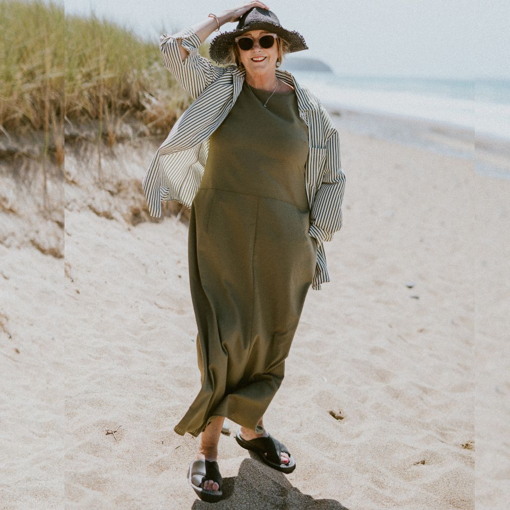 Sassy Women's Long Sleeve Striped Shirt | Bonsai Green & White