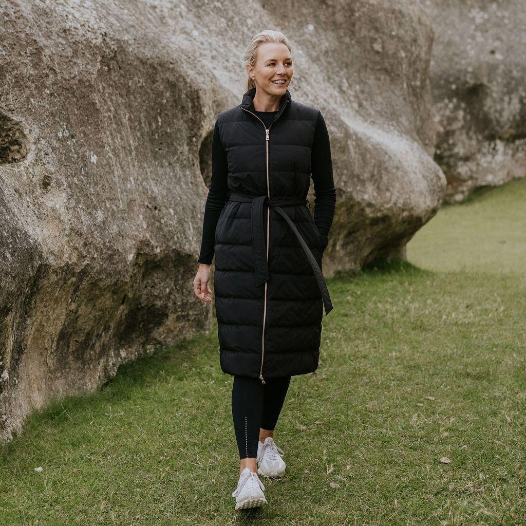Bella - Women's 90/10 Down Maxi Vest | Black - Moke Apparel
