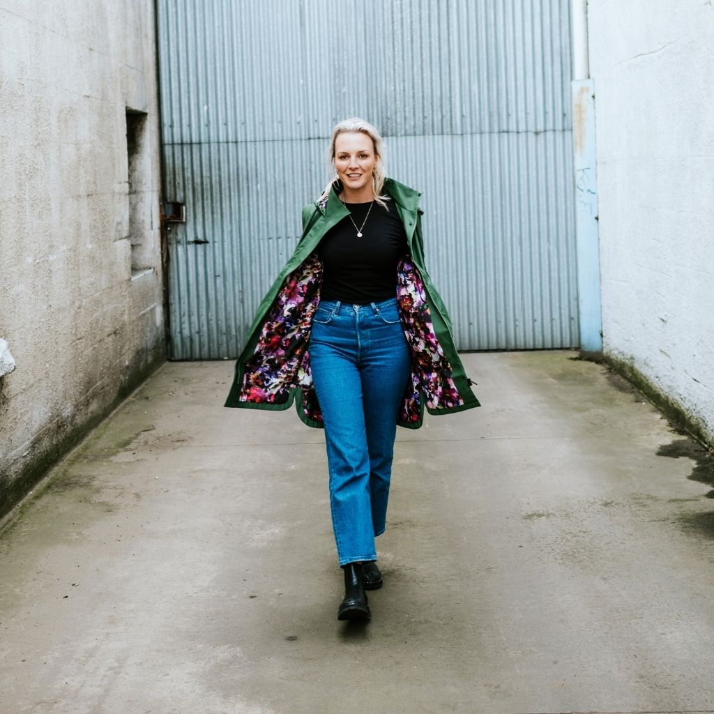 Billie Women's Rain Coat - Moke x Evie Kemp - Cypress/Purple Fleur