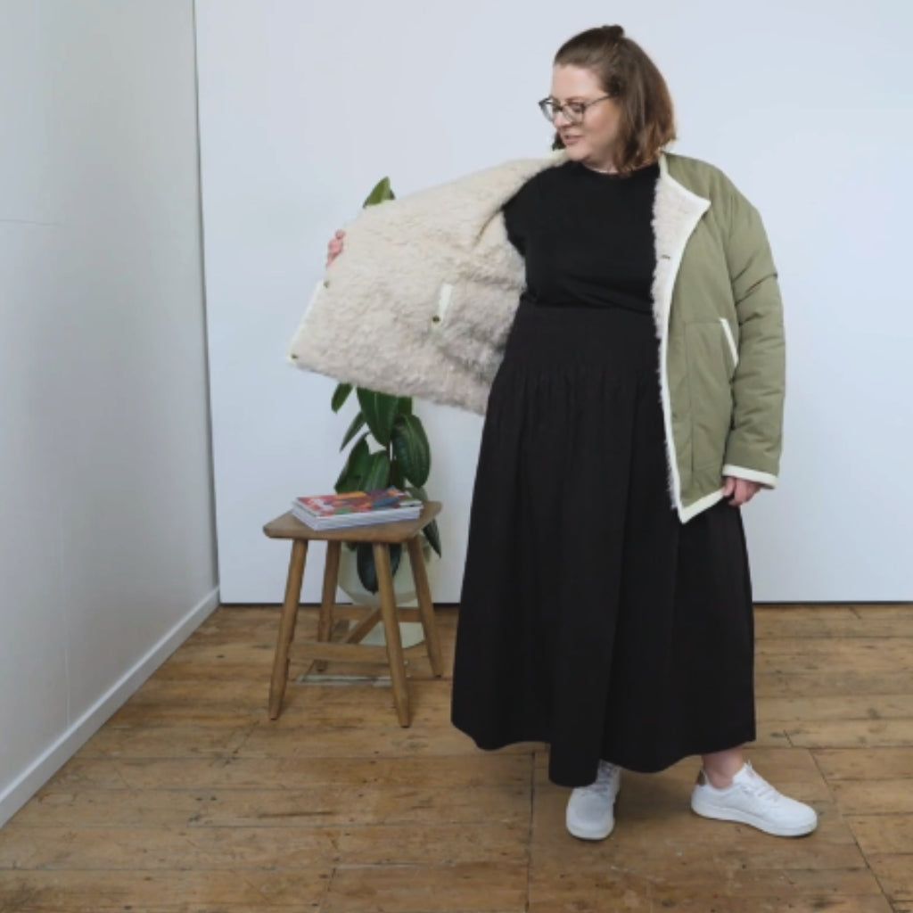 Juniper Reversible Faux Shearling Jacket - Olive Green/Cream