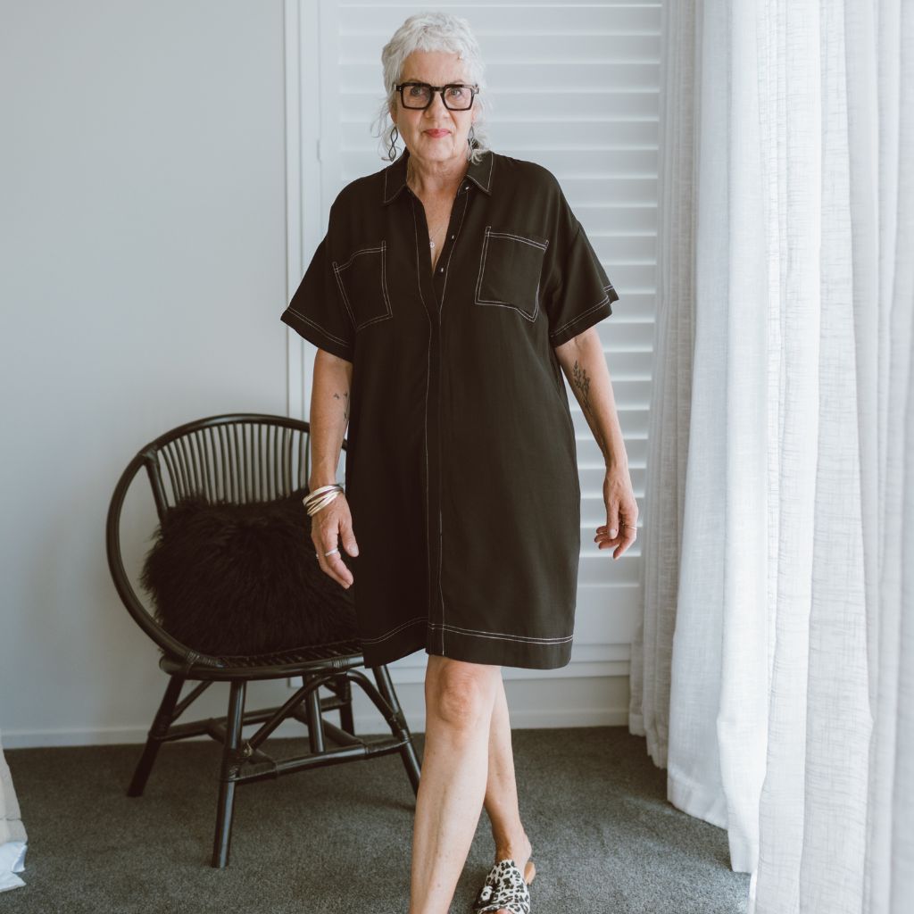 black shirt dress nz Cora Shirt Dress – Flattering Lightweight Shirtdress in Black