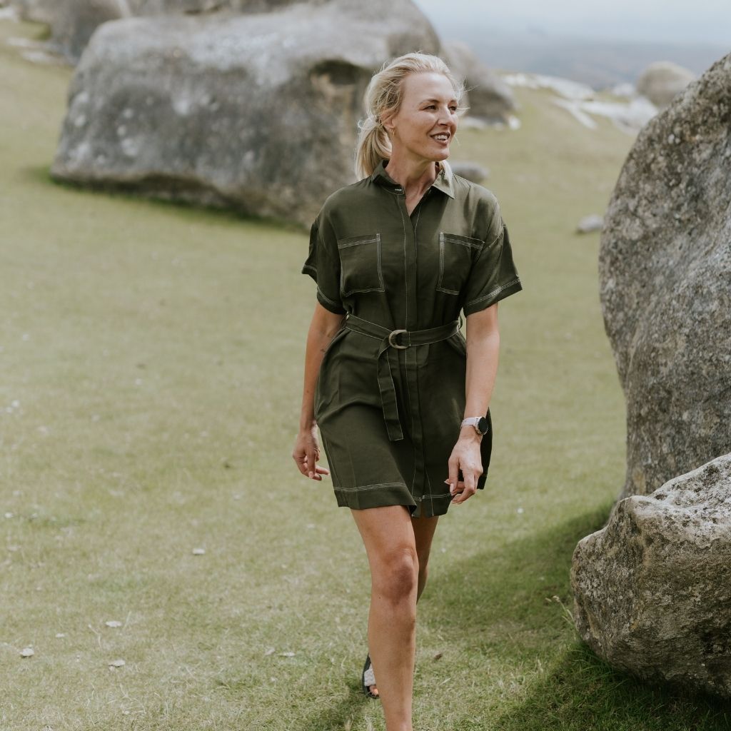 Cora Women's Viscose Blend Shirt Dress - Bonsai Green