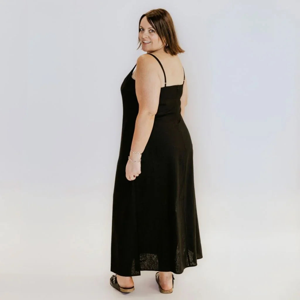 Gina Women's Linen Slip Dress | Black