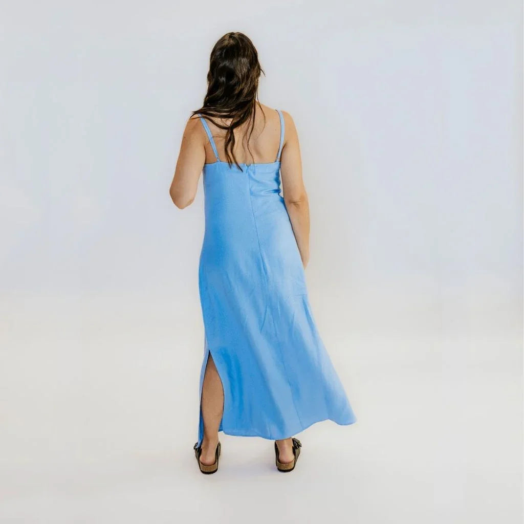 Gina Women's Linen Slip Dress | Pool Blue - Moke Apparel Gina Women's Linen Slip Dress | Pool Blue - Moke Apparel